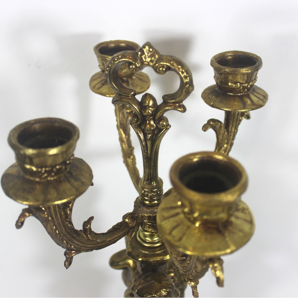 Antique Gilt Brass or Bronze Candelabra with Cherubs, Gold Candle Holder - Picture 4 of 10